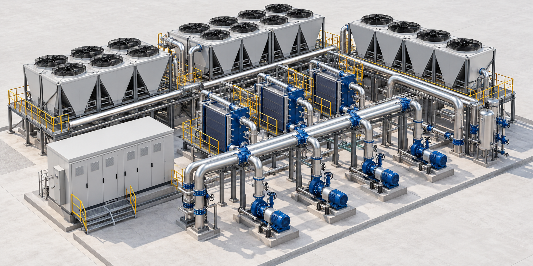 Liquid cooling & heat rejection — CDUs, heat exchangers, pumps, dry coolers and controls