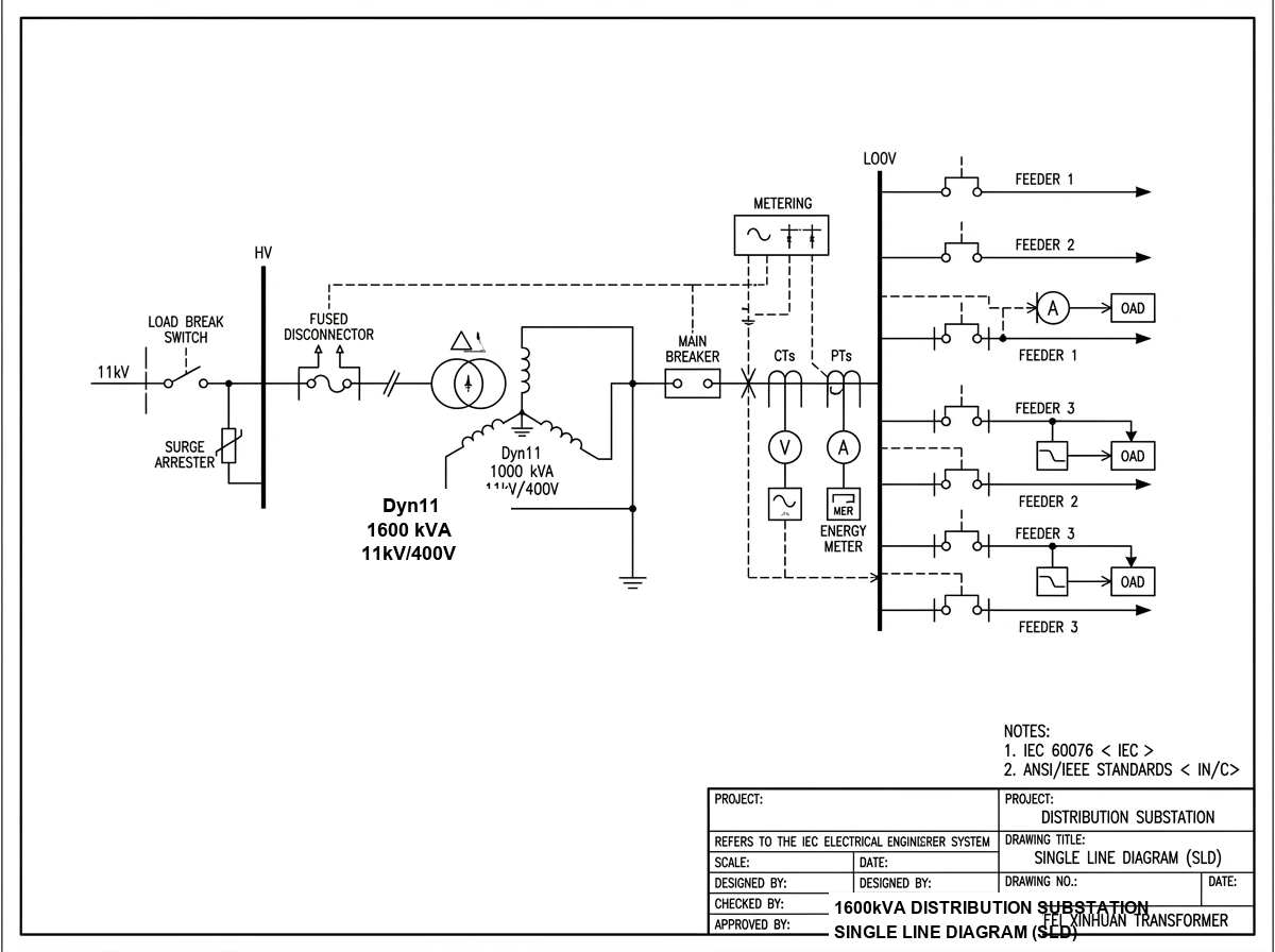 Single-line diagram example for a distribution substation