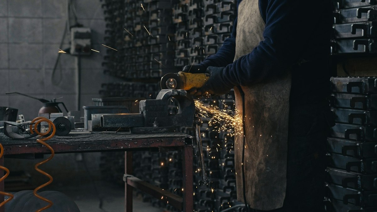 Metal fabrication work in a manufacturing workshop